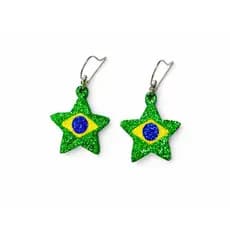 01 Par de Brinco Acessório Copa do Mundo Festa Jogo Futebol Bandeira Brasil Torcida