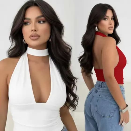Kit 2 Blusa Cropped Amarraçao Feminina MultiForma Decote Festa Suplex Premium Elegante Moda Ginga