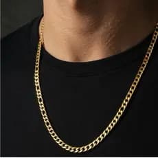 Corrente masculina aço inoxidável não perde a cor folheada a ouro 18k