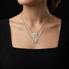 Colar Duplo Borboleta Feminino Aço Inoxidável Antialérgico Não Escurece Corrente Delicada Luxo