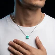 Colar Masculino  Corrente Aço inoxidavel  Pedra  Quadrado  60 cm cor azul aqua