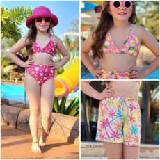 Biquini Infantil Kit 3 Peças Estampado Moda Praia e Piscina Menina Super Confortável Cores Sortida