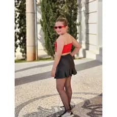 Conjunto Juvenil Cropped Paetê + Saia/Short/Calça Couro Sintético Moda Festa e Estilo