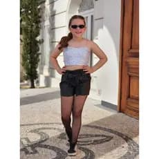 Conjunto Juvenil Cropped Paetê + Short Couro Sintético Moda Festa e Estilo