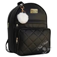 Mochila Feminina Bolsa Três Repartições Alça Ajustável Reforçada Modelo Exclusivo + Chaveiro Pompom