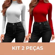 Kit 2 Blusas Femininas Gola Alta Manga Longa Cacharrel Segunda Pele