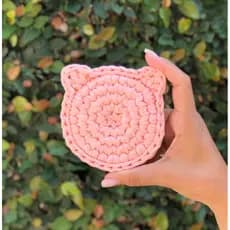 Apoio para Copo / Porta Copo / Base para copo para mesa / Escrivaninha / Redondo / Gatinho / em Fio de malha