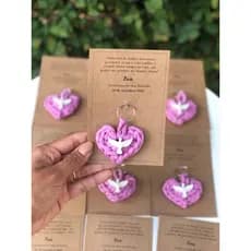 Kit 10 chaveiros PREMIUM com cartão personalizado Coração Divino Espírito Santo lembrancinha / batizado / chá de bebê