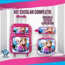 Kit Escolar Mochila Rodinha Infantil Lancheira Térmica Estojo Feminina Menina Personagem Patrulha Princesas Minnie