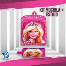 Kit Escolar Mochila Média e Estojo Infantil Feminina Menina Personagem Barbie Frozen Minnie Princesas