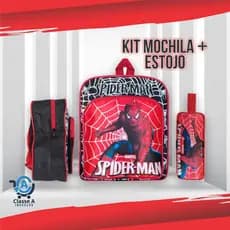 Kit Escolar Mochila Média e Estojo Infantil Masculino Menino Personagem Homem Aranha