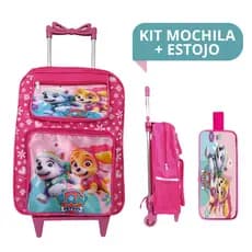 Kit Escolar Completo Mochila Rodinha Costas Lancheira Térmica Estojo Feminino Menina Patrulha Canina