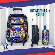 Kit Escolar Completo Mochila Costas e Carrinho Sonic Masculino