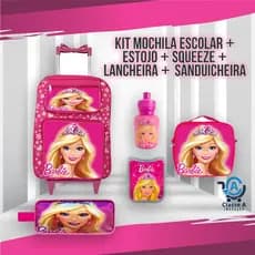 Kit Escolar Mochila Rodinha Lancheira Estojo Menina Menino Personagem Barbie Princesas Stitch Carros Homem Aranha