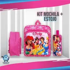 Kit Mochila Média + Estojo Infantil Escolar Feminino Menina Personagem Princesas