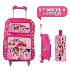 Kit Escolar Completo Mochila Rodinha Costas Estojo Feminino Menina Personagem LOL