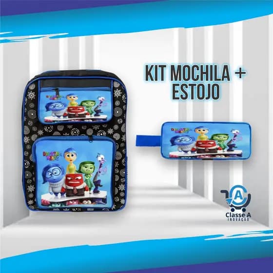 Kit Escolar Mochila Grande e Estojo Infantil Masculino Menino Personagem Divertidamente