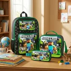 Kit Escolar Mochila Grande + Estojo + Lancheira Infantil Masculino Menino Minecraft