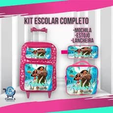 Kit Escolar Completo Mochila Rodinha Costas Lancheira Térmica Estojo Feminino Menina Moana