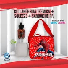 Kit Escola Lancheira Térmica Infantil Squeeze Sanduicheira Personagens Barbie Homem Aranha Carros