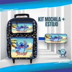 Kit Escolar Completo Mochila Rodinha Costas Estojo Feminino Menino Personagem Stitch