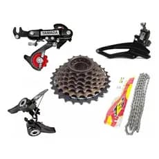 KIT RELAÇÃO BIKE 21V CÂMBIO DIANTEIRO TRASEIRO CORRENTE CATRACA