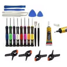 KIT DE FERRAMENTAS PARA REPAROS EM CELULARES E TABLETS COM COLA T7000 15ML 4 GRAMPOS E 16PCS