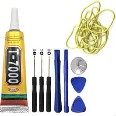 KIT COLA T7000 15ML + FERRAMENTAS + ELÁSTICOS REPAROS TROCA TELA TAMPA CELULARES