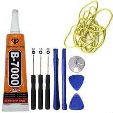 KIT COLA B7000 15ML + FERRAMENTAS + ELÁSTICOS REPAROS TROCA TELA TAMPA CELULARES