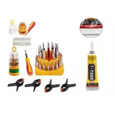 Kit De Ferramentas P Reparo De Celulares Tablets E Notebooks 31chaves + 4 Grampos De Fixação De Telas + Cola T7000 15ml