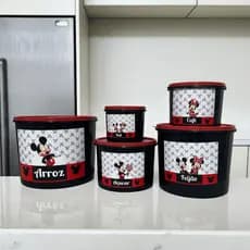 kit 5 Porta Mantimentos Decorado Com Adesivo Minnie 5 Potes
