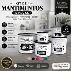 Kit 5 Potes De Mantimentos Plástico Decorado Jogo De Porta Mantimentos Adesivado