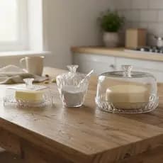 Kit 3 Peças Queijeira Açucareiro Manteigueira Acrilico Cristal PlasUtil Glamour
