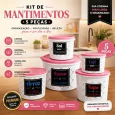 5 Potes Para Mantimentos Decorado Adesivo Colorido Pote Branco Tampa Rosa