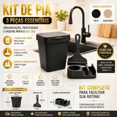 Kit Pia Cozinha 3 Peças Organizador Completo Lixeira com Tampa + Rodo + Suporte Detergente