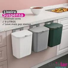 Lixeira Suspensa de Pendurar 9 Litros Banheiro Cozinha Cesto Tampa 9 Litros