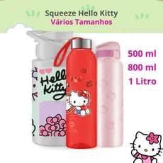 Garrafa Squeeze Plástico Infantil  Hello Kitty com Tampa e Alça 800ml 1L Garrafinha para Menina