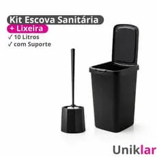 Kit Lixeira 9 Litros Preta Com Tampa Click E Escova Sanitária Com Suporte