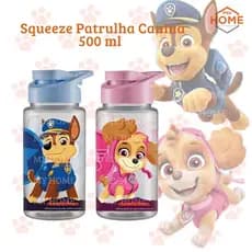 Garrafa Infantil Patrulha Canina 500ml Garrafinha para Crianças Squeeze Resistente Ideal para Escola