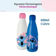 Garrafa Squeeze Infantil Personagens Stitch Homem Aranha Mickey Minnie 600ml 1 Litro Garrafinha para Crianças