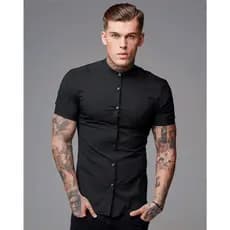 CAMISA MASCULINA GOLA PADRE PRETA SLIM  VISCOLINHO