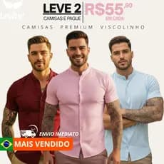 Kit 2 Camisa Gola Padre Manga Curta Slim Linho Viscose Passa Fácil Premium