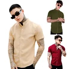 Camisa masculina manga curta Gola padre Confortável Fresca Passa Fácil