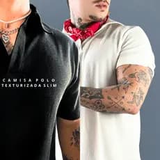Camisa Polo Texturizada Slim Masculina Algodão