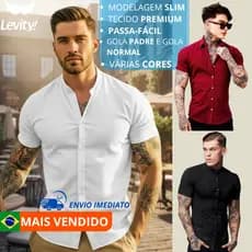 CAMISA MASCULINA GOLA PADRE MANGA CURTA SLIM MODELA O CORPO