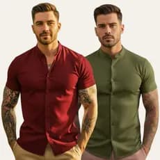 Camisa Masculina Gola Padre Slim Várias Cores Linho Premium