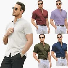 CAMISA MASCULINA LISA GOLA PADRE SLIM SOCIAL MANGA CURTA