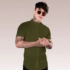 Camisa Slim  Masculina Gola Padre Manga Curta Slim Linho VISCOLINHO DE VERDADE