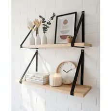 Kit 2 Prateleiras de Madeira Pinus 60x19cm Suspensa com Alça de Couro para Parede Quarto Banheiro Cozinha