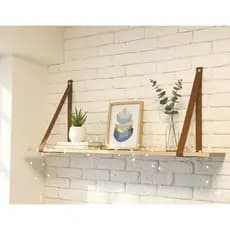 Prateleira De Madeira 1 Metro Com Alças De Couro Decorativa Suspensa Para Banheiro Quarto Cozinha